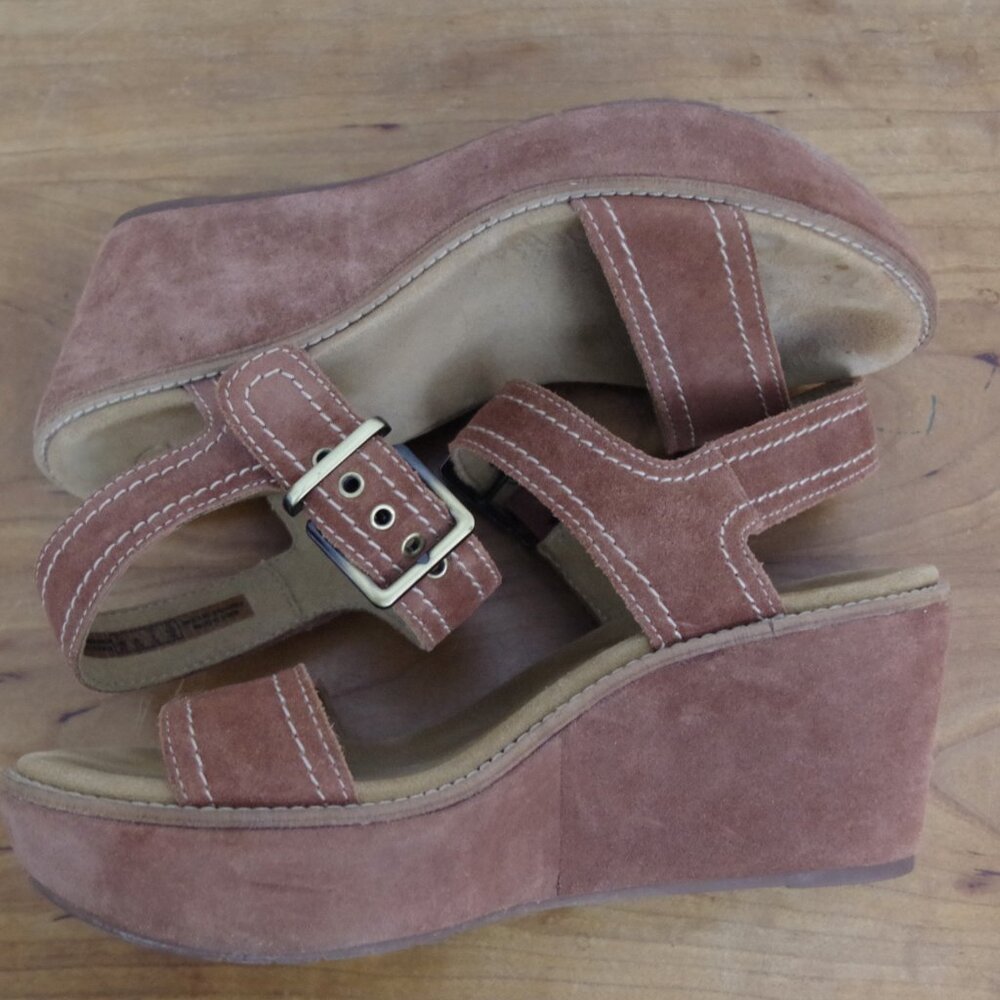 Clarks Brown Suede Platform Wedge Sandals 9M - Picture 5 of 8
